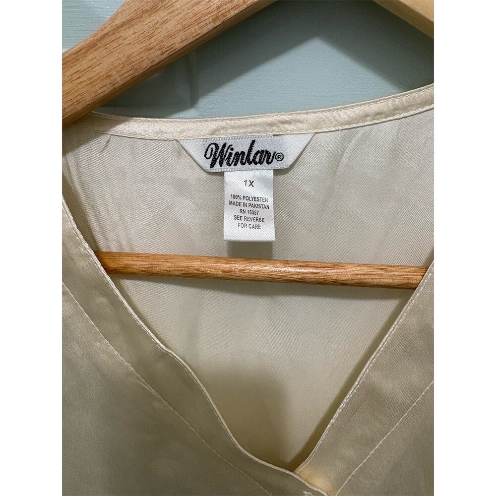 Winlar Womens Satin Sleepshirt Nightgown Beige Button Front Plus Size 2XL - Picture 4 of 6